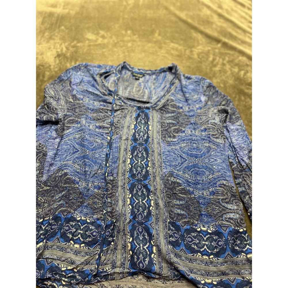 Lucky Brand Blue Paisley Medallion Print Tassel Tie Peasant Top Blouse XL